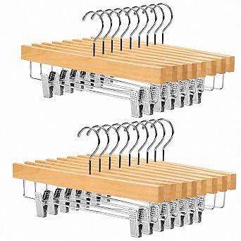 Solid Wood Pants Skirt Hangers 20 Pack With Non Slip Clips 360 Hook