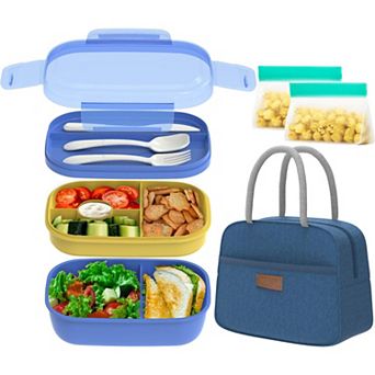 3 Stackable Bento Lunch Box Set with Insulated Bag Leak Proof Dishwasher Safe