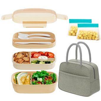 3 Stackable Bento Lunch Box Set with Insulated Bag Leak Proof Dishwasher Safe