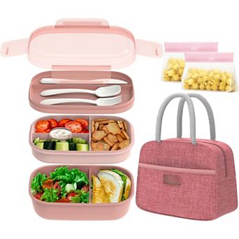 3 Stackable Bento Lunch Box Set with Insulated Bag Leak Proof Dishwasher Safe