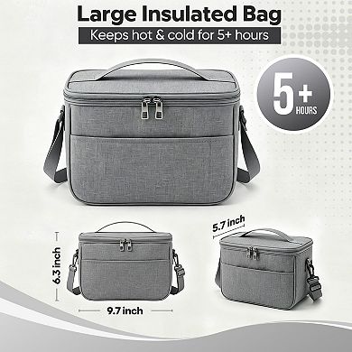 1900ml Stackable Leakproof Bento Box Lunch Bag with Utensil Set for Work Picnic