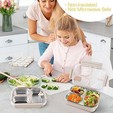 304 Stainless Steel 25oz Leakproof 3 Compartment Bento Lunch Box Meal Prep Container for Adults