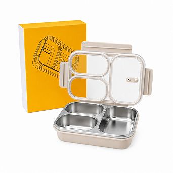 304 Stainless Steel 25oz Leakproof 3 Compartment Bento Lunch Box Meal Prep Container for Adults