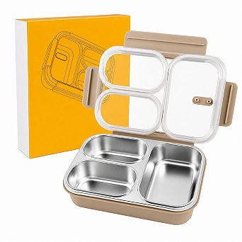 304 Stainless Steel 25oz Leakproof 3 Compartment Bento Lunch Box Meal Prep Container for Adults