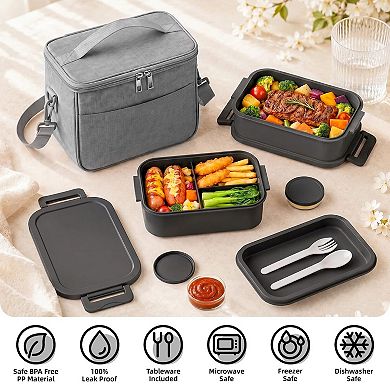 72oz 3 Tier Bento Box Set with Insulated Bag Utensils Leak Proof Meal Prep