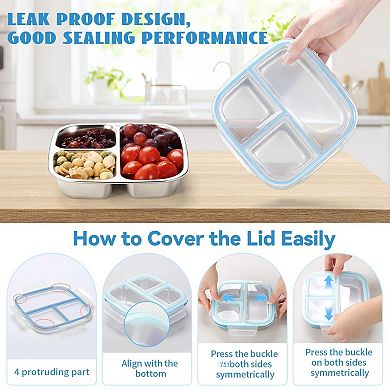 304 Stainless Steel 3 Compartment Reusable Bento Box Lunch Containers