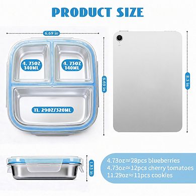 304 Stainless Steel 3 Compartment Reusable Bento Box Lunch Containers