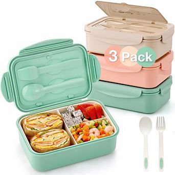 3 Pack Bento Boxes 1100ml Lunch Box With Spoon Food Grade Microwave Safe