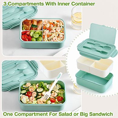 3 Pack Bento Boxes 1100ml Lunch Box With Spoon Food Grade Microwave Safe