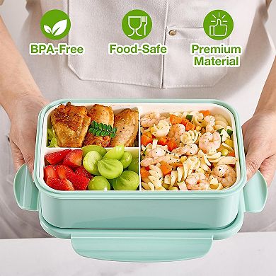 3 Pack Bento Boxes 1100ml Lunch Box With Spoon Food Grade Microwave Safe