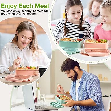 3 Pack Bento Boxes 1100ml Lunch Box With Spoon Food Grade Microwave Safe