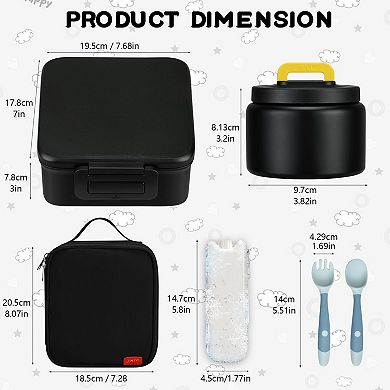 5 Compartment Bento Lunch Box Set With Insulated Thermos Lunch Bag Utensils Ice Pack
