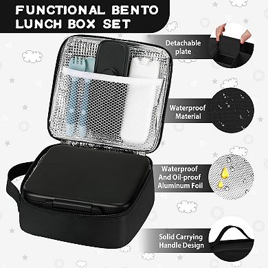 5 Compartment Bento Lunch Box Set With Insulated Thermos Lunch Bag Utensils Ice Pack