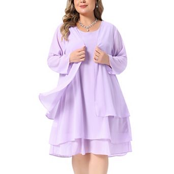 Women's Plus Size Chiffon 2 pc Outfit Sleeveless Layered Dress & Long Sleeve Open Front Cardigan