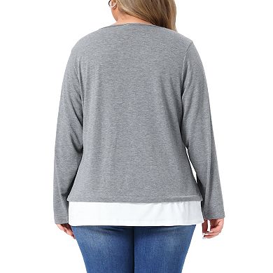 Women's Plus Size Long Sleeve Top Button Decor Front Gathered Detail
