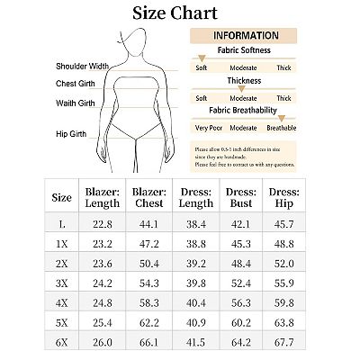 Women's Plus Size Open Front Blazer & Sleeveless Pencil Midi Dress 2 Piece Business Suit Set
