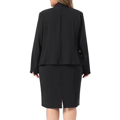 Women's Plus Size Open Front Blazer & Sleeveless Pencil Midi Dress 2 Piece Business Suit Set