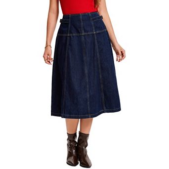Women's Jean Skirts High Waist Casual A-Line Midi Denim Skirt