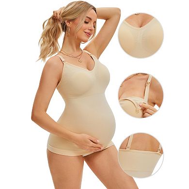 Women's Nursing Cami with Adjustable Straps Breastfeeding V Neck Built-In Bra Vest