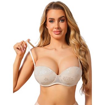 Women's Lace Jacquard Push Up Underwire Strapless Full Coverage Lightly Padded Convertible Bras