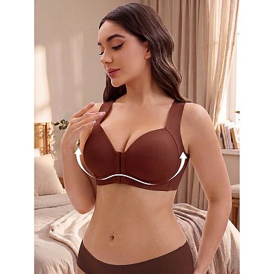 Women's Front Closure Push Up Wirefree Bra with Wide Straps and U Back Tank Style