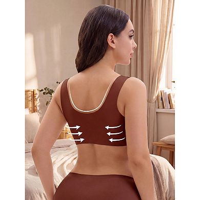 Women's Front Closure Push Up Wirefree Bra with Wide Straps and U Back Tank Style