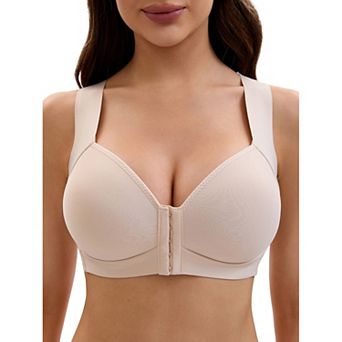 Women's Front Closure Push Up Wirefree Bra with Wide Straps and U Back Tank Style