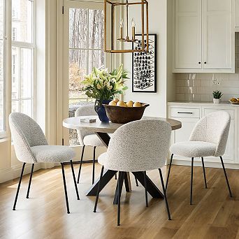 Set of 4 Linen Upholstered Armless Dining Room Chairs with Metal Legs