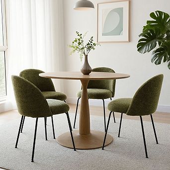 Set of 4 Linen Upholstered Armless Dining Room Chairs with Metal Legs