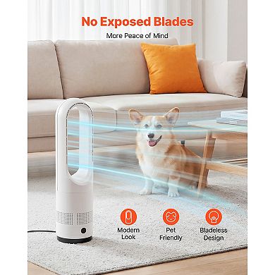 40" Bladeless Tower Fan, 15.4ft/s High Velocity, 80° Oscillation, 8 Speeds, 9H Timer Remote