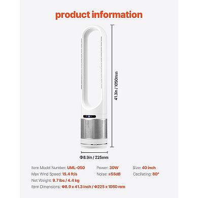40" Tower Fan with HEPA Filter, 15.4ft/s High Velocity, 8 Speeds, 8H Timer Remote for Whole Room