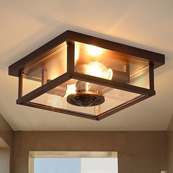 12 in 2-Light Motion Sensor Outdoor Flush Mount Ceiling Light with Clear Glass Shade