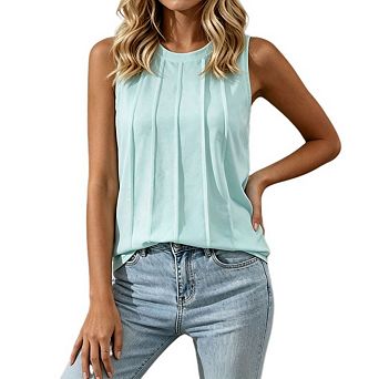 Women's Crew Neck Vertical Textured Sleeveless Knit Tank Top Solid Casual Layering Vest