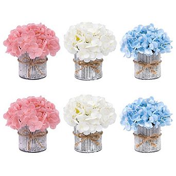 6 pc Pre-Arranged Artificial Floral Set Deep Pink Roses & Hydrangeas, Ready to Display