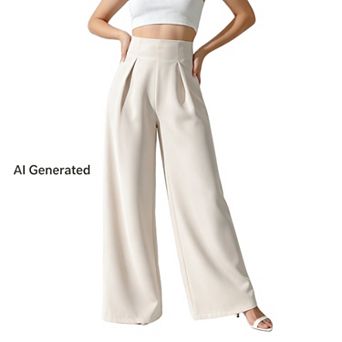 Womens Palazzo Pants Elastic High Waisted Pleated Slacks Flowy Business Work Wide Leg Dress Trousers