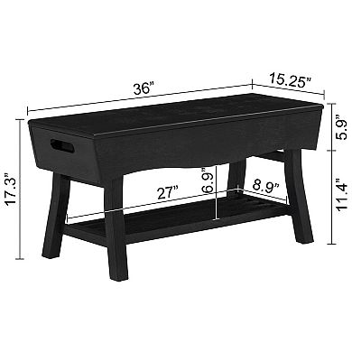 eHemco Solid Hardwood Bench with Storage Shelf and 4 Panels, 36x15.25x17.3 Inches