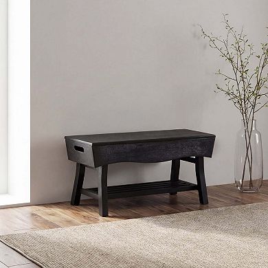 eHemco Solid Hardwood Bench with Storage Shelf and 4 Panels, 36x15.25x17.3 Inches