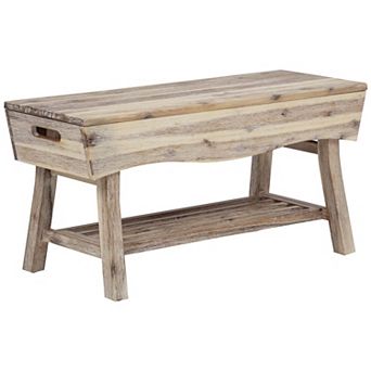 eHemco Solid Hardwood Bench with Storage Shelf and 4 Panels, 36x15.25x17.3 Inches