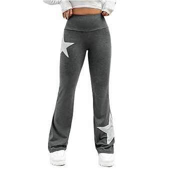 Women's Y2K Fold Over High Waist Star Patch Stretch Slim Casual Workout Trousers
