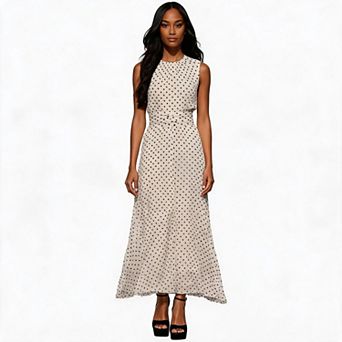 Women's Polka Dots Maxi Tank Dress Casual Crew Neck Sleeveless Elegant A-Line Long Dresses