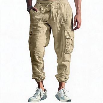 Men Drawstring Jogger Cargo Pants Lightweight Tapered Casual Trousers For Beach Travel Daily Outfits