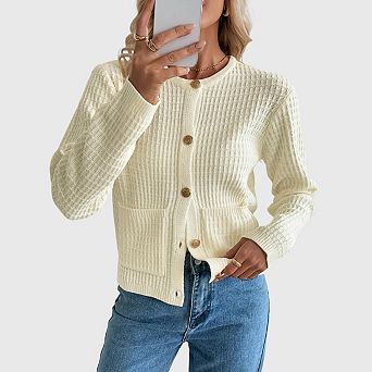Women Knit Cardigan Sweaters Fall Casual Long Sleeve Open Front Button Down Trendy Jacket