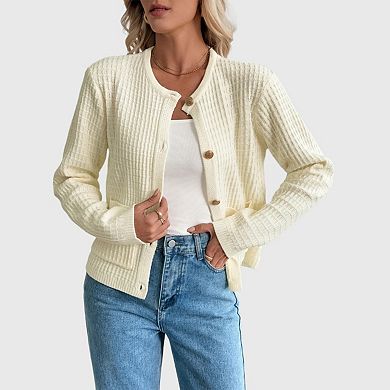 Women Knit Cardigan Sweaters Fall Casual Long Sleeve Open Front Button Down Trendy Jacket