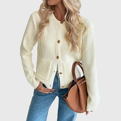Women Knit Cardigan Sweaters Fall Casual Long Sleeve Open Front Button Down Trendy Jacket
