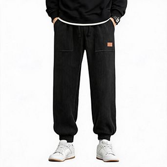 Men Corduroy Jogger Casual Tapered Pants Elastic Drawstring Waist Sweatpants With Pockets For Daily