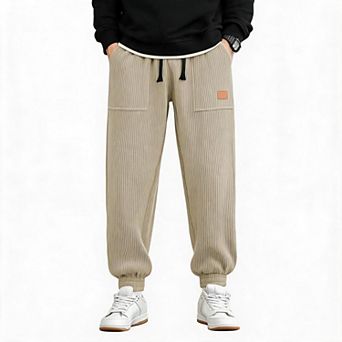 Men Corduroy Jogger Casual Tapered Pants Elastic Drawstring Waist Sweatpants With Pockets For Daily
