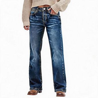 Women High Waist Straight Leg Jeans Light Wash Loose Wide Leg Vintage Denim Trousers