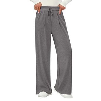 Women Knit Wide Leg Pants Elastic Drawstring Waist Loose Casual Long Sweatpants with Pockets
