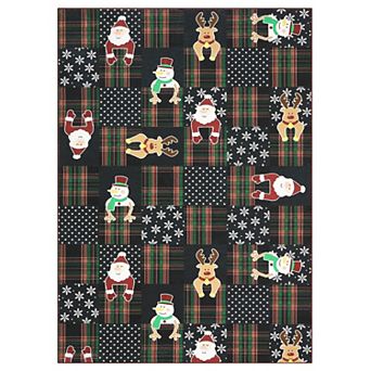 Christmas Area Rug Washable Carpet Santa Claus Snowman Reindeer Modern Holiday Decor for Living Room