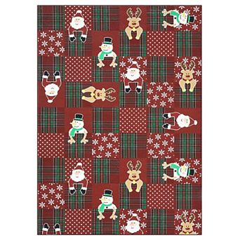 Christmas Area Rug Washable Carpet Santa Claus Snowman Reindeer Modern Holiday Decor for Living Room
